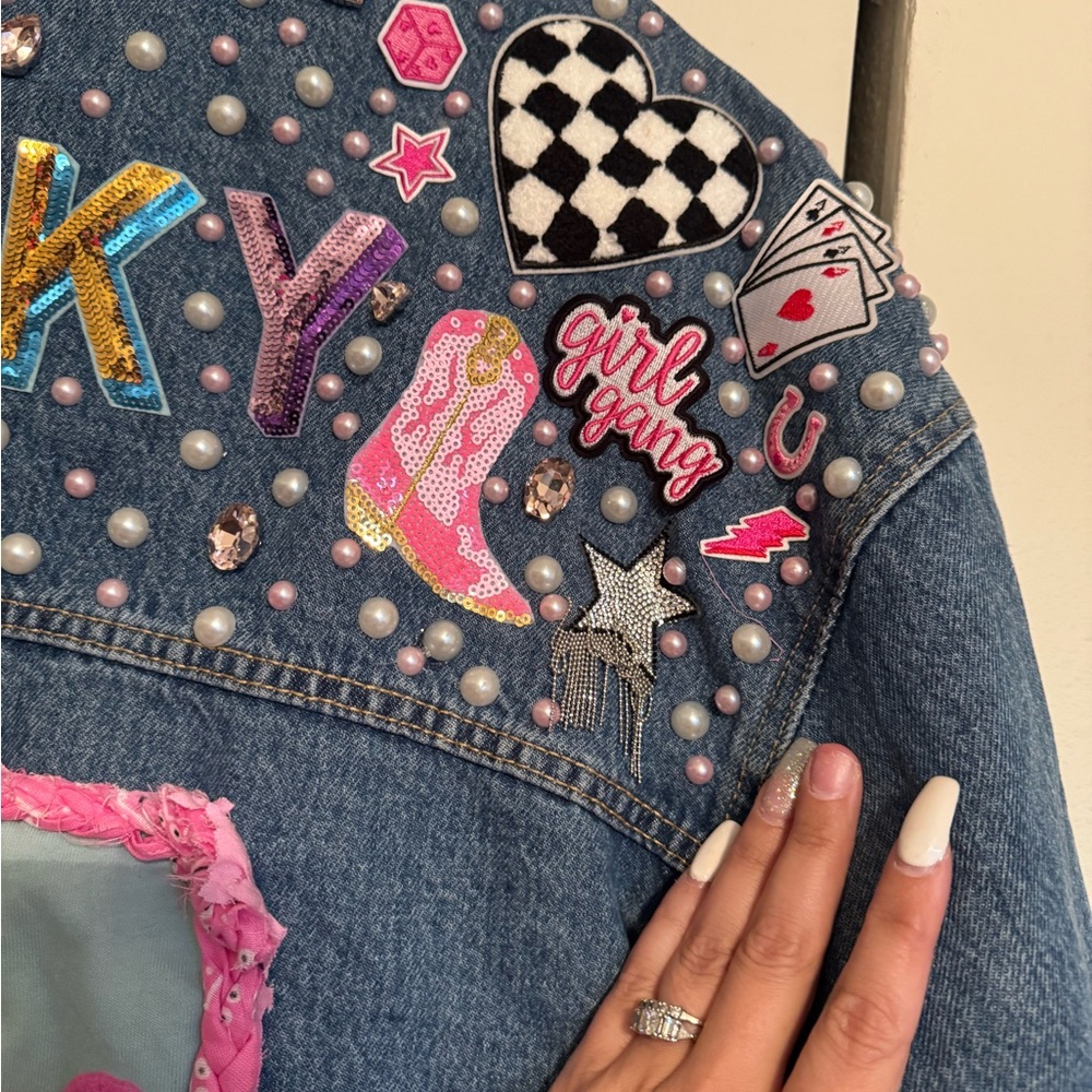 Handmade Personalized Levi Jean Jacket- Lets Go Girls Jean Jacket - Picture 5 of 9